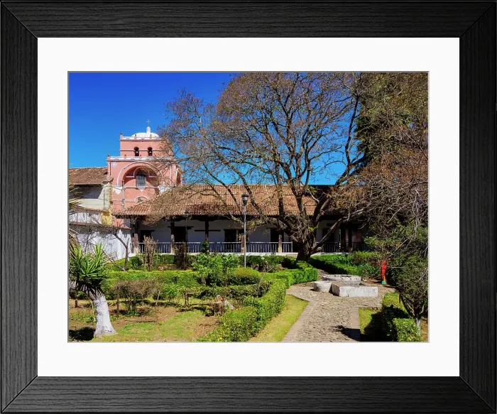 Framed Print : View over the courtyard of Cultural Centre towards the Arco del Carmen, San Cristobal de las Casas, Chiapas State, Mexico