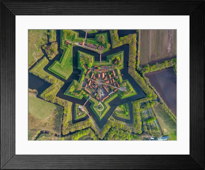 Framed Print : Aerial View over the Village of Bourtange, Holland, Netherlands Framed Print : Aerial View over the Village of Bourtange, Holland, Netherlands