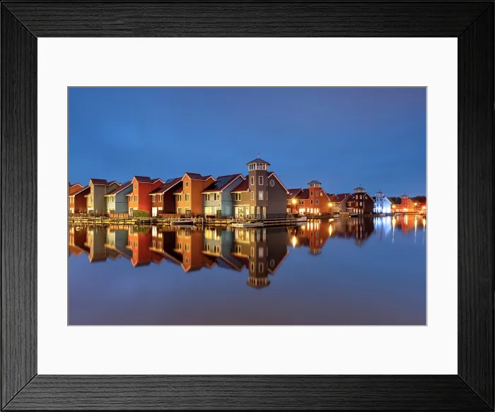 Framed Print : Colourful Houses at Dusk, Groningen, Holland, Netherlands Framed Print : Colourful Houses at Dusk, Groningen, Holland, Netherlands