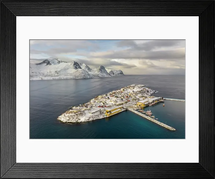 Framed Print : The tiny island and fishing village of Husoy in winter, Senja, Troms county, Norway Framed Print : The tiny island and fishing village of Husoy in winter, Senja, Troms county, Norway