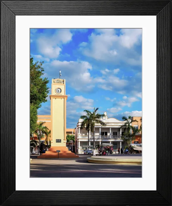 Framed Print : Clock Tower and Palacio Municipal, Benito Juarez Park, San Miguel de Cozumel, Cozumel Island, Quintana Roo State, Mexico Framed Print : Clock Tower and Palacio Municipal, Benito Juarez Park, San Miguel de Cozumel, Cozumel Island, Quintana Roo State, Mexico