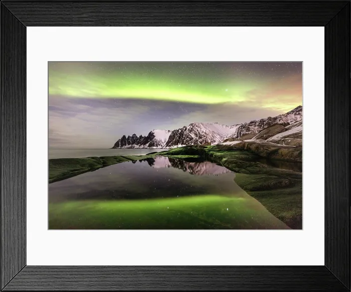Framed Print : View along the coastline to the Devil's Teeth (Okshornan Peaks) in winter, Tungeneset, Senja Island, Norway Framed Print : View along the coastline to the Devil's Teeth (Okshornan Peaks) in winter, Tungeneset, Senja Island, Norway