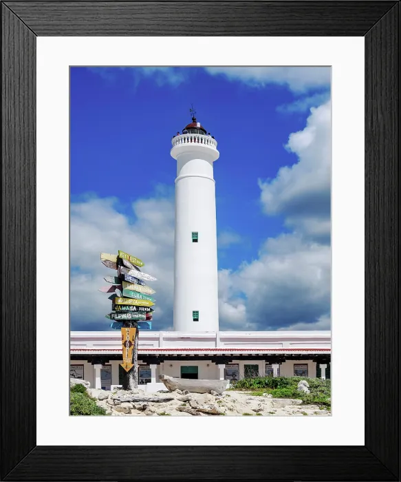 Framed Print : Sign with directions and Celarain Lighthouse, Punta Sur, Cozumel Island, Quintana Roo State, Mexico Framed Print : Sign with directions and Celarain Lighthouse, Punta Sur, Cozumel Island, Quintana Roo State, Mexico