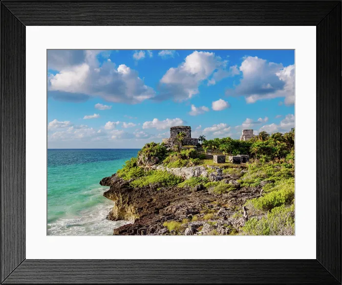 Framed Print : Temple of the God of Wind and El Castillo, Tulum Archeological Site, Quintana Roo State, Mexico