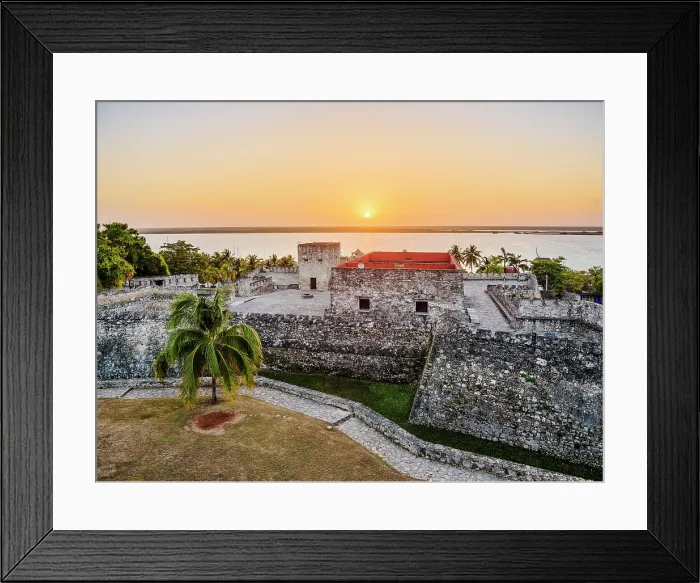 Framed Print : San Felipe Fort and Bacalar Lagoon at sunrise, elevated view, Bacalar, Quintana Roo State, Mexico Framed Print : San Felipe Fort and Bacalar Lagoon at sunrise, elevated view, Bacalar, Quintana Roo State, Mexico