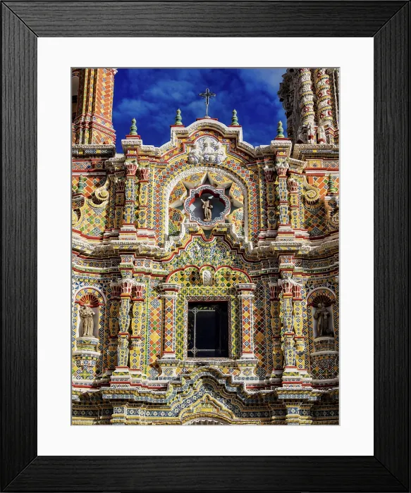 Framed Print : Church of San Francisco Acatepec, detailed view, Cholula, Puebla State, Mexico
