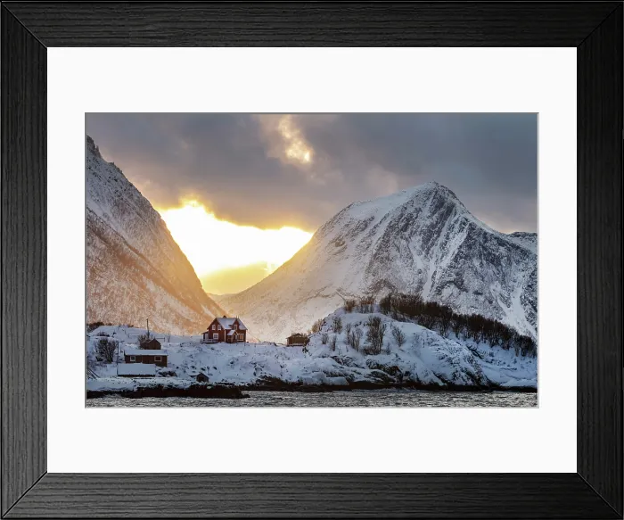 Framed Print : Sunset behind the mountains at Hamn, Senja, Norway Framed Print : Sunset behind the mountains at Hamn, Senja, Norway