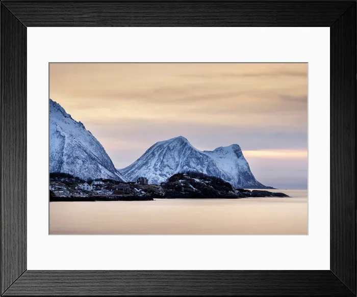 Framed Print : Sunset behind the mountains at Hamn, Senja, Norway Framed Print : Sunset behind the mountains at Hamn, Senja, Norway