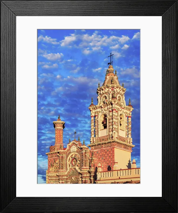 Framed Print : Church of San Francisco Acatepec at sunset, detailed view, Cholula, Puebla State, Mexico Framed Print : Church of San Francisco Acatepec at sunset, detailed view, Cholula, Puebla State, Mexico