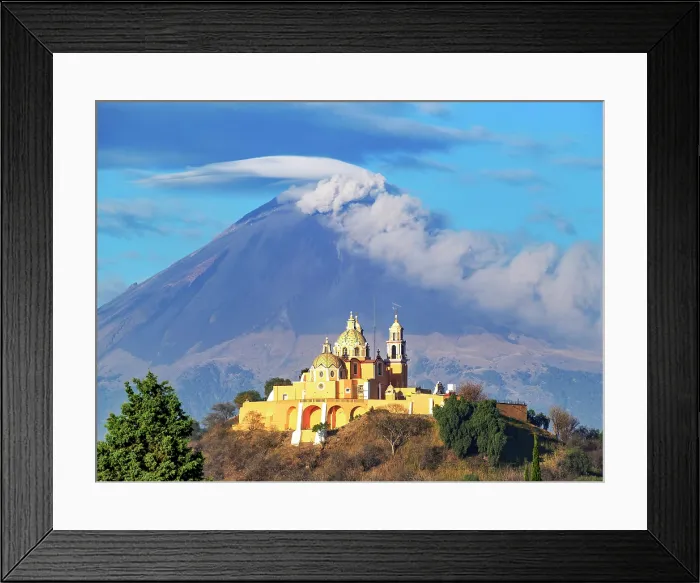 Framed Print : Nuestra Senora de los Remedios Church on top of the Great Pyramid with Popocatepetl Volcano in the background, Cholula, Puebla State, Mexico Framed Print : Nuestra Senora de los Remedios Church on top of the Great Pyramid with Popocatepetl Volcano in the background, Cholula, Puebla State, Mexico