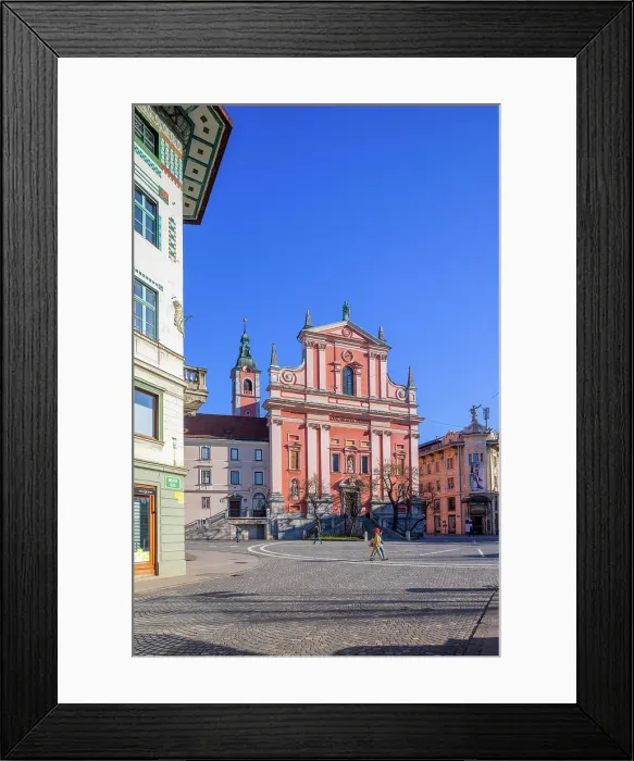 Framed Print : The Franciscan Church of the Annunciation and Hauptmann House, Preseren Square, Ljubljana, Slovenia, Eastern Europe