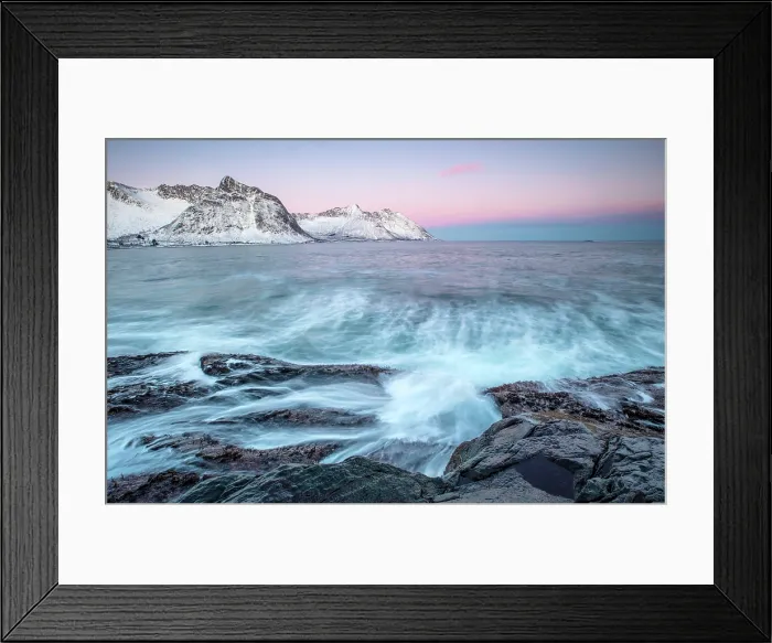 Framed Print : Steinfjord and snow-covered mountains at sunset in winter, from Tungeneset, Senja Island, Norway Framed Print : Steinfjord and snow-covered mountains at sunset in winter, from Tungeneset, Senja Island, Norway