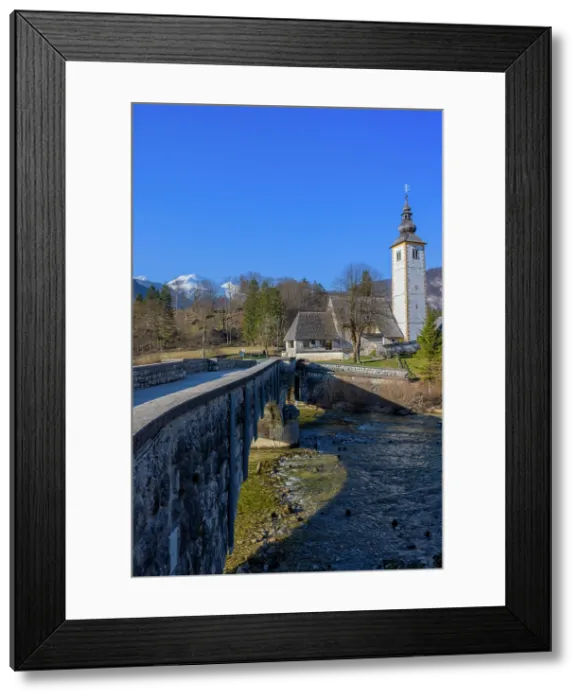 Framed Print : Church of St. John the Baptist at Lake Bohinj, Bohinji, Slovenia, Eastern Europe