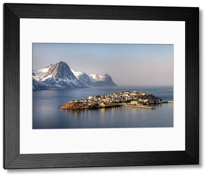 Framed Print : The tiny island and fishing village of Husoy in winter, Senja, Troms county, Norway Framed Print : The tiny island and fishing village of Husoy in winter, Senja, Troms county, Norway