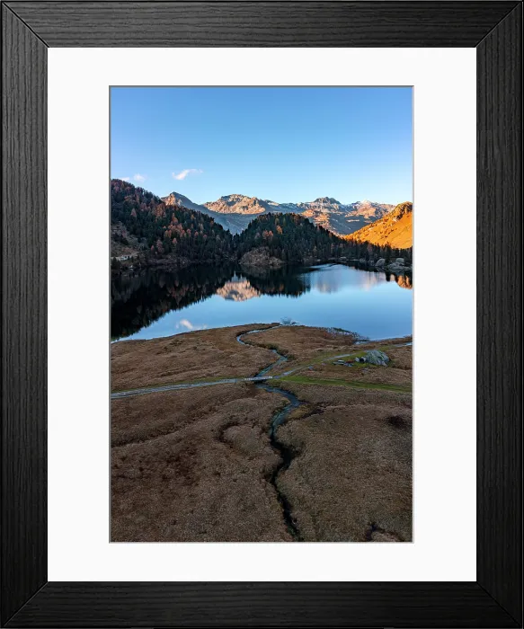 Framed Print : Lake Cavloc in autumn, Forno Valley, Maloja Pass, Engadin, Graubunden, Switzerland Framed Print : Lake Cavloc in autumn, Forno Valley, Maloja Pass, Engadin, Graubunden, Switzerland