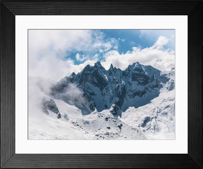 Framed Print : Sciore peaks in clouds, Val Bondasca, Val Bregaglia, Maloja, Graubunden, Switzerland