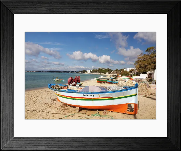 Framed Print : Colourful fishing boats, Hammamet, Tunisia Framed Print : Colourful fishing boats, Hammamet, Tunisia