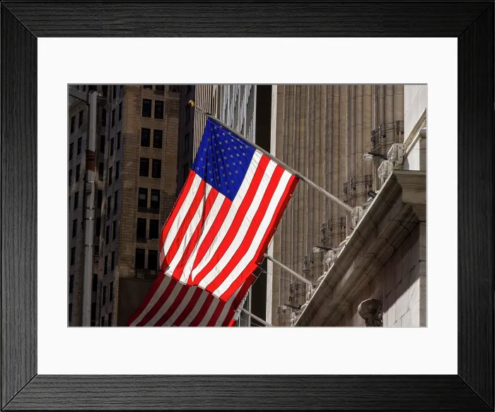 Framed Print : American flag, Wall Street, Manhattan, New York City, New York, USA Framed Print : American flag, Wall Street, Manhattan, New York City, New York, USA