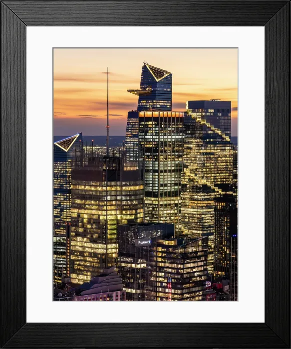 Framed Print : Highrise buildings at sunset, including The Edge viewing deck at 30 Hudson Yards, from Top of the Rock (Rockefeller Centre), Manhattan, New York City, New York, USA