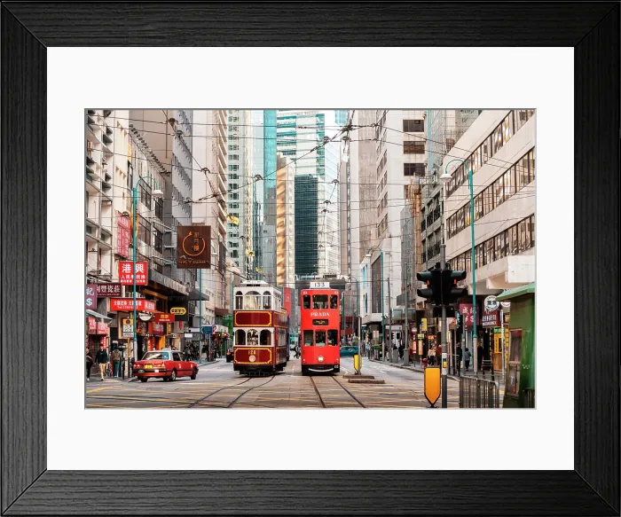 Framed Print : Double-decker trams in Central Hong Kong, Hong Kong Island, Hong Kong, China Framed Print : Double-decker trams in Central Hong Kong, Hong Kong Island, Hong Kong, China