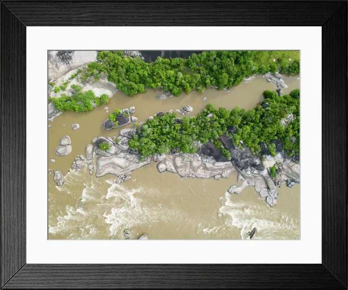 Framed Print : Americas, South America, Colombia, Guiana, Orinoco River Valley, aerial view of the Maipures rapids