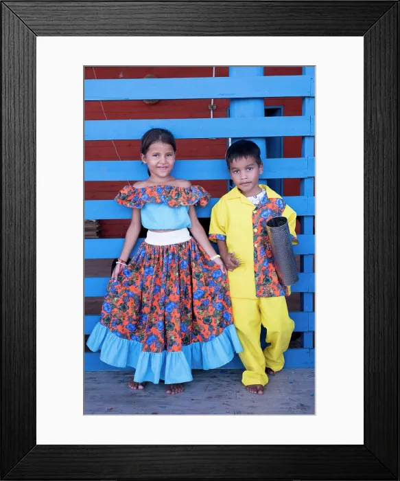 Framed Print : Americas, South America, Colombia, Cienaga Grande, local children wearing traditional festival clothing