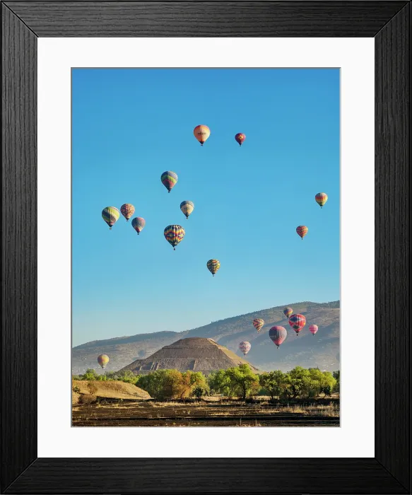 Framed Print : Hot air balloons flying over the Pyramid of the Sun, Teotihuacan, Mexico State, Mexico Framed Print : Hot air balloons flying over the Pyramid of the Sun, Teotihuacan, Mexico State, Mexico
