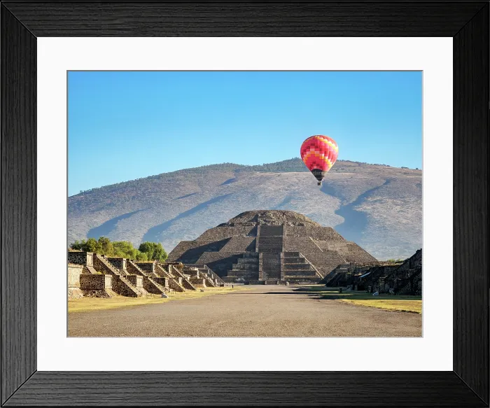Framed Print : Hot air balloon flying over the Pyramid of the Moon, Teotihuacan, Mexico State, Mexico Framed Print : Hot air balloon flying over the Pyramid of the Moon, Teotihuacan, Mexico State, Mexico