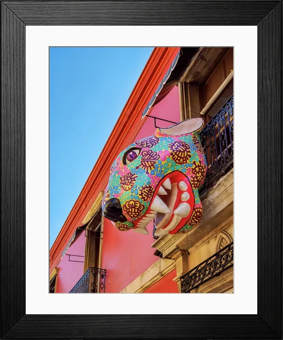 Framed Print : Colourful jaguar at Macedonio Alcala Street, Oaxaca de Juarez, Oaxaca State, Mexico Framed Print : Colourful jaguar at Macedonio Alcala Street, Oaxaca de Juarez, Oaxaca State, Mexico