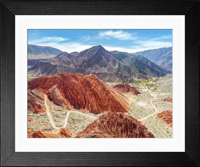 Framed Print : Aerial view of the 'Paseo de los Colorados', Quebrada de Humahuaca, Purmamarca, Jujuy, Argentina Framed Print : Aerial view of the 'Paseo de los Colorados', Quebrada de Humahuaca, Purmamarca, Jujuy, Argentina