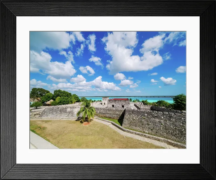 Framed Print : San Felipe Fort and Bacalar Lagoon, elevated view, Bacalar, Quintana Roo State, Mexico