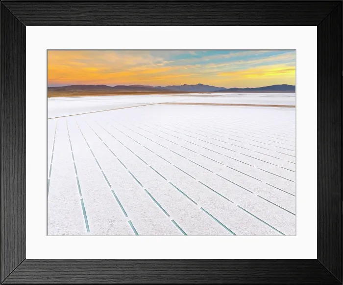Framed Print : Aerial view of the pools of the Salinas Grandes Salt Flat at sunset, Puna de Atacama, Jujuy, Argentina