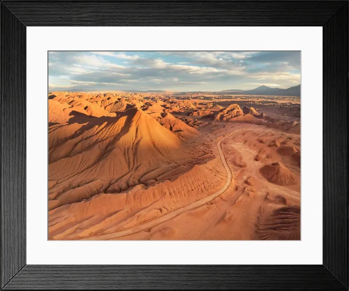 Framed Print : Aerial view of 'Los Colorados' at sunset, in the Devil Desert (Labyrinth Desert), Puna de Atacama, Tolar Grande, Salta, Argentina Framed Print : Aerial view of 'Los Colorados' at sunset, in the Devil Desert (Labyrinth Desert), Puna de Atacama, Tolar Grande, Salta, Argentina