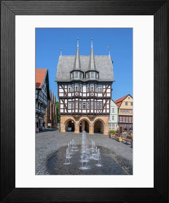 Framed Print : Market place at Alsfeld with historical town hall, Hesse, Germany