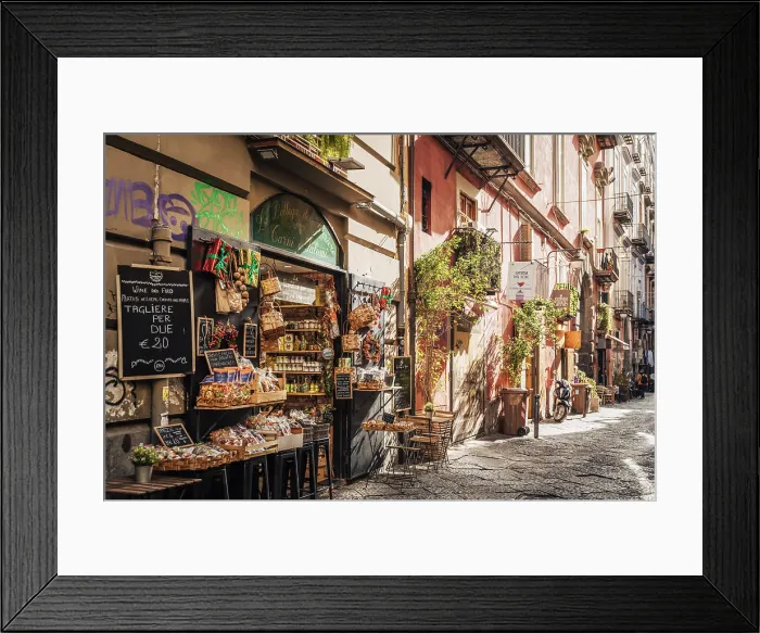 Framed Print : Neapolitan street scene: 'La Bottega dei Carni e Salumi' offers local delicacies. Naples, Italy Framed Print : Neapolitan street scene: 'La Bottega dei Carni e Salumi' offers local delicacies. Naples, Italy