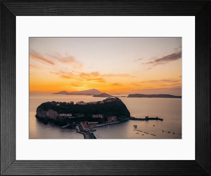 Framed Print : Sunset over Nisida island, Naples, Campania, Italy, showing the island's unique landscape Framed Print : Sunset over Nisida island, Naples, Campania, Italy, showing the island's unique landscape