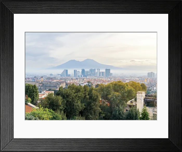 Framed Print : Naples cityscape with Mount Vesuvius in background, showcasing Italian urban landscape. Capodimonte Framed Print : Naples cityscape with Mount Vesuvius in background, showcasing Italian urban landscape. Capodimonte