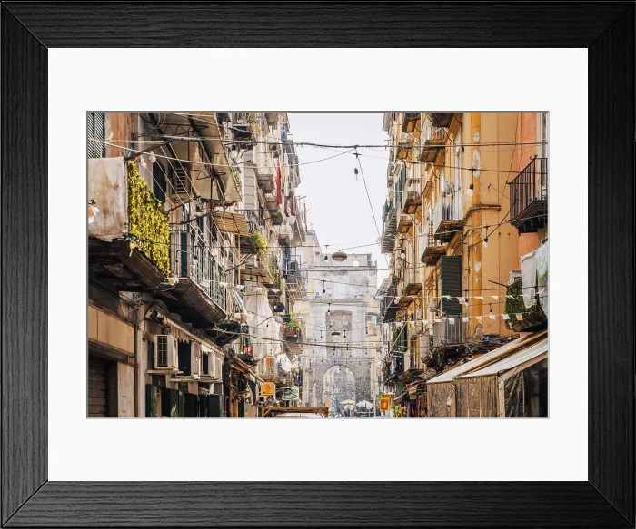 Framed Print : Naples street scene: Balconies, laundry, and lights create a vibrant, lived-in atmosphere. Sanità, Italy Framed Print : Naples street scene: Balconies, laundry, and lights create a vibrant, lived-in atmosphere. Sanità, Italy