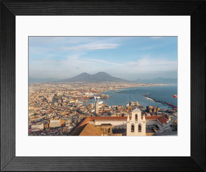 Framed Print : Naples cityscape, featuring Mount Vesuvius, the port, and Castel Nuovo, showcasing Italian history and beauty Framed Print : Naples cityscape, featuring Mount Vesuvius, the port, and Castel Nuovo, showcasing Italian history and beauty