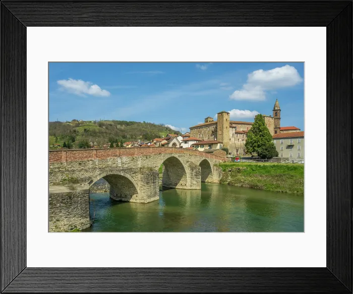 Framed Print : Europe, Italy, Piedmont. The historic centre of Monastero Bormida and the old bridge Framed Print : Europe, Italy, Piedmont. The historic centre of Monastero Bormida and the old bridge