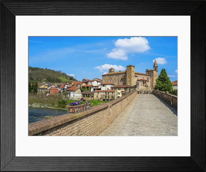 Framed Print : Europe, Italy, Piedmont. The historic centre of Monastero Bormida and the old bridge Framed Print : Europe, Italy, Piedmont. The historic centre of Monastero Bormida and the old bridge