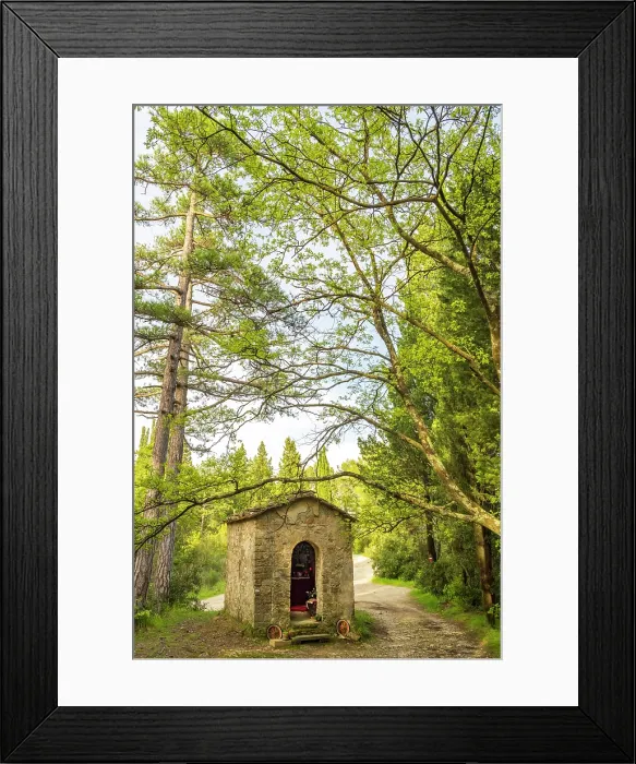 Framed Print : Europe, Italy, Tuscany. Florence, Pontassieve area. A shrine in the forest near Monte Bardellone Framed Print : Europe, Italy, Tuscany. Florence, Pontassieve area. A shrine in the forest near Monte Bardellone
