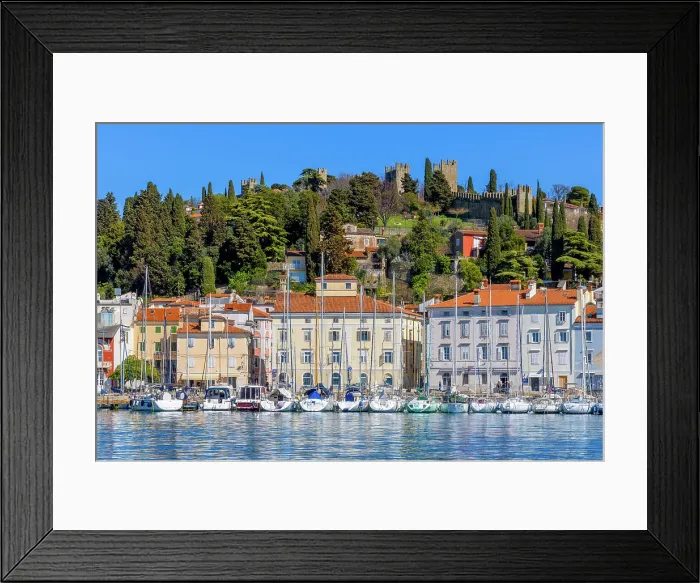Framed Print : The Defensive Walls of Piran and Piran Harbour, Slovenia, Eastern Europe