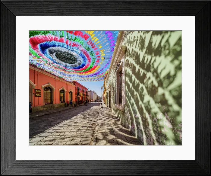 Framed Print : Colourful decorations at the Macedonio Alcala Street, Oaxaca de Juarez, Oaxaca State, Mexico