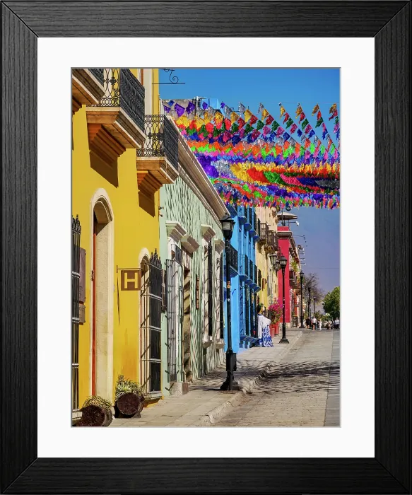 Framed Print : Colourful decorations at the Macedonio Alcala Street, Oaxaca de Juarez, Oaxaca State, Mexico