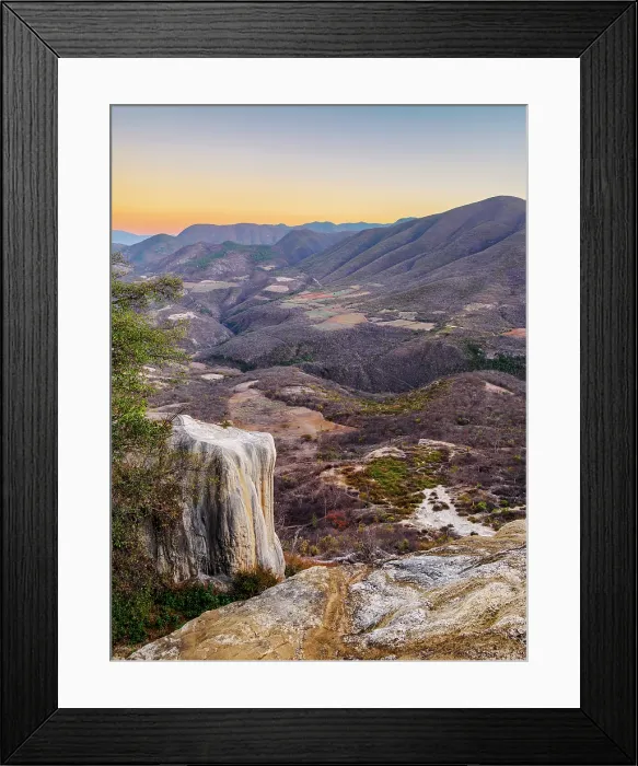 Framed Print : Petrified Waterfall at dusk, elevated view, Hierve el Agua, San Lorenzo Albarradas, Oaxaca State, Mexico Framed Print : Petrified Waterfall at dusk, elevated view, Hierve el Agua, San Lorenzo Albarradas, Oaxaca State, Mexico