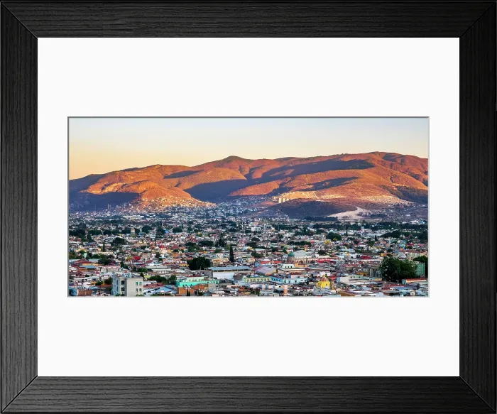 Framed Print : Cityscape seen from Cerro del Fortin at sunset, Oaxaca de Juarez, Oaxaca State, Mexico Framed Print : Cityscape seen from Cerro del Fortin at sunset, Oaxaca de Juarez, Oaxaca State, Mexico