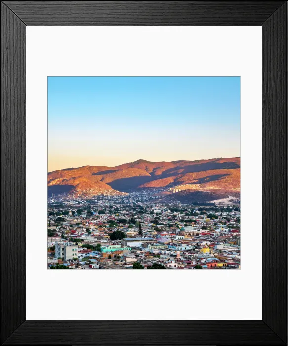 Framed Print : Cityscape seen from Cerro del Fortin at sunset, Oaxaca de Juarez, Oaxaca State, Mexico Framed Print : Cityscape seen from Cerro del Fortin at sunset, Oaxaca de Juarez, Oaxaca State, Mexico
