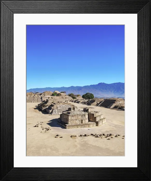 Framed Print : Building J and Gran Plaza seen from South Platform, elevated view, Monte Alban Archaeological Site, Oaxaca State, Mexico Framed Print : Building J and Gran Plaza seen from South Platform, elevated view, Monte Alban Archaeological Site, Oaxaca State, Mexico