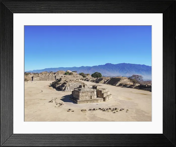 Framed Print : Building J and Gran Plaza seen from South Platform, elevated view, Monte Alban Archaeological Site, Oaxaca State, Mexico Framed Print : Building J and Gran Plaza seen from South Platform, elevated view, Monte Alban Archaeological Site, Oaxaca State, Mexico